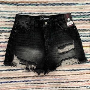 Black Distressed Denim Mom Shorts